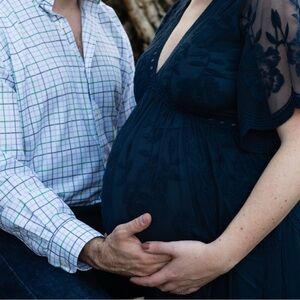 Pinkblush Navy Lace Overlay Maternity Dress, medium